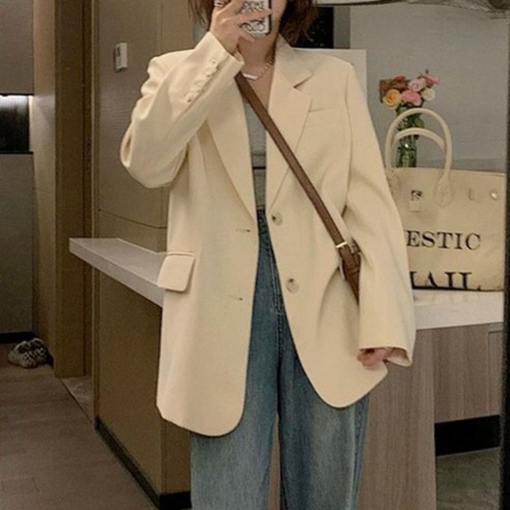 심플오버핏자켓 봄 가을 오피스룩 시크 데일리 데이트코디 인기템